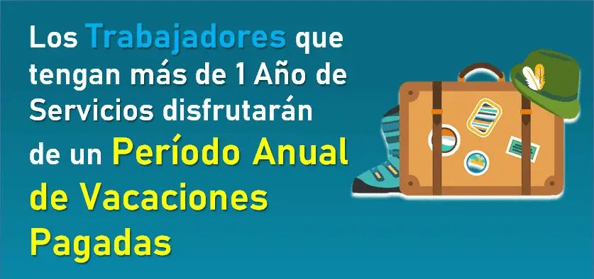 1 año o mas de servicios recibirás un período anual de vacaciones pagadas