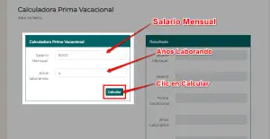 Calculadora de prima vacacional. Para hacer el cálculo solo debes colocar el salario mensual, los años que llevas laborando en la empresa y darle clic en el botón de calcular.