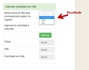 Calcular el IVA cuando el precio ya lo tiene agregado Primero debes elegir la calculadora que dice "Calcular cantidad con IVA" y elegir la tasa de impuesto(16% u 8%)