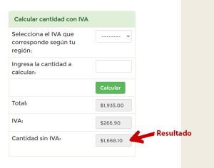 Después de darle clic, en la parte inferior se desglosará toda la Cantidad sin IVA, el IVA y el Total