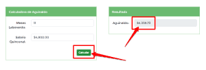 Finalmente dale clic al botón verde que dice Calcular En la columna de la derecha se desplegará el cálculo del pago correspondiente al aguinaldo