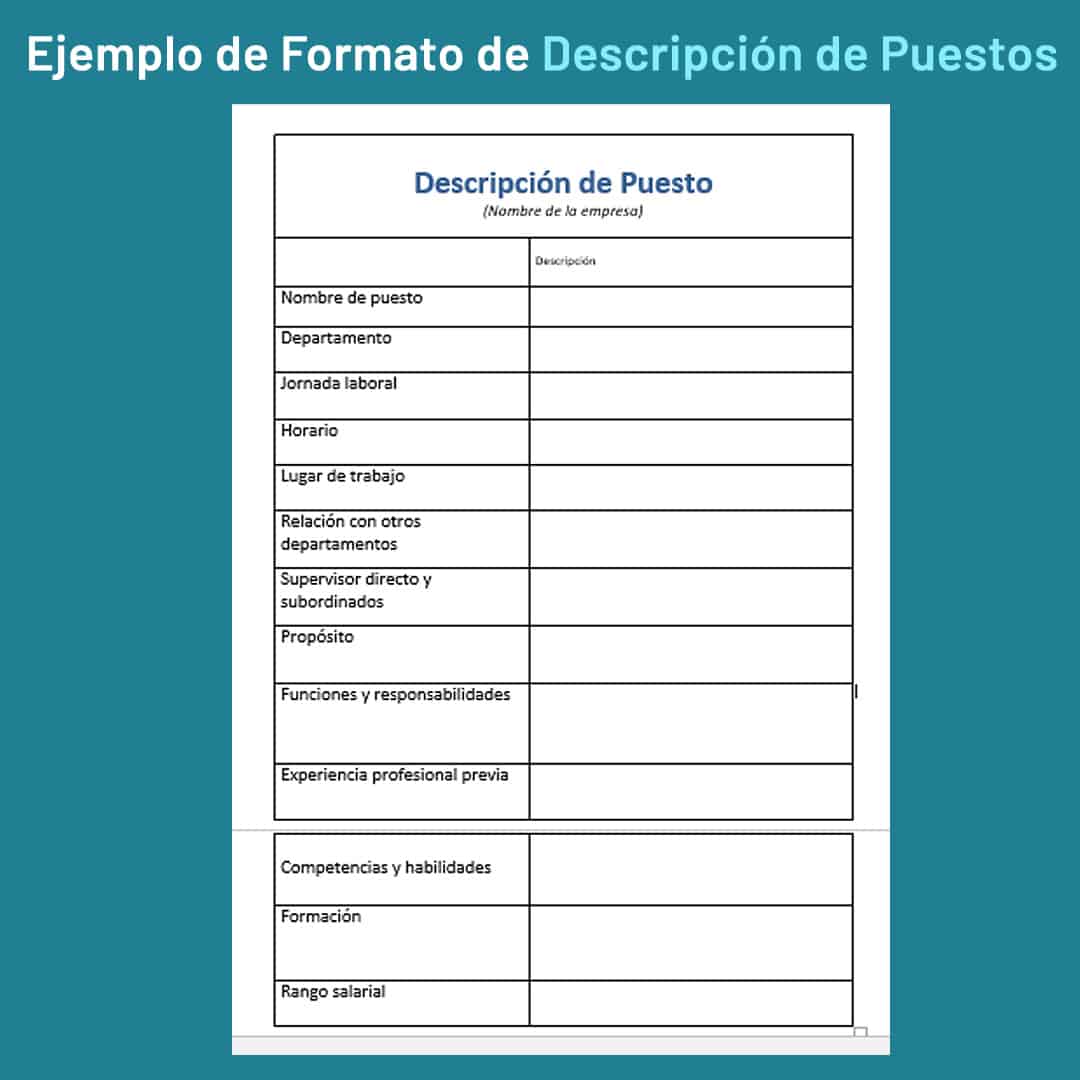 Formato de Descripción de Puestos de Trabajo. con Ejemplo