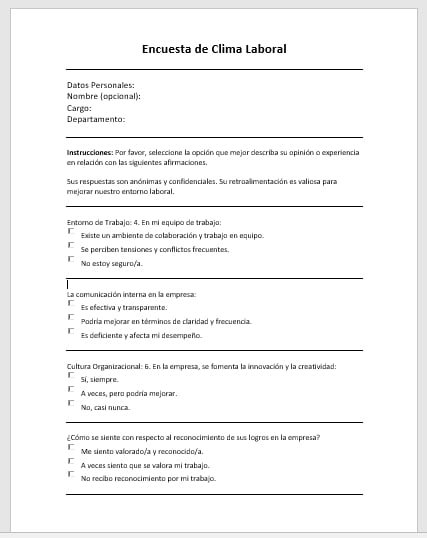 ejemplo de encuesta de clima laboral