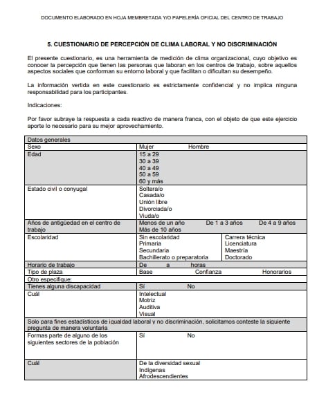 ejemplo de encuesta de clima laboral